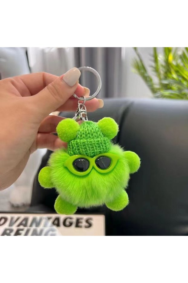 E006-7 green Mini Rex Rabbit Fluffy Key Chains Pom Pon Trinket Hanging Decoration Plush Animal Doll