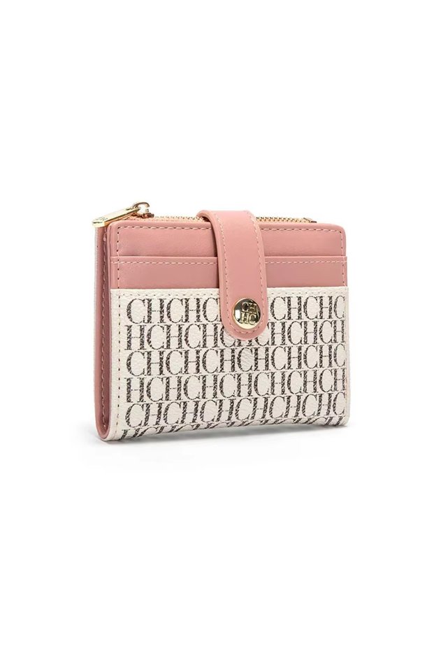 CA4-C1-BEIGE-PNK CH Luxury Brand Retro Design Business Card Bag Fashion Button Classic Folding Walle