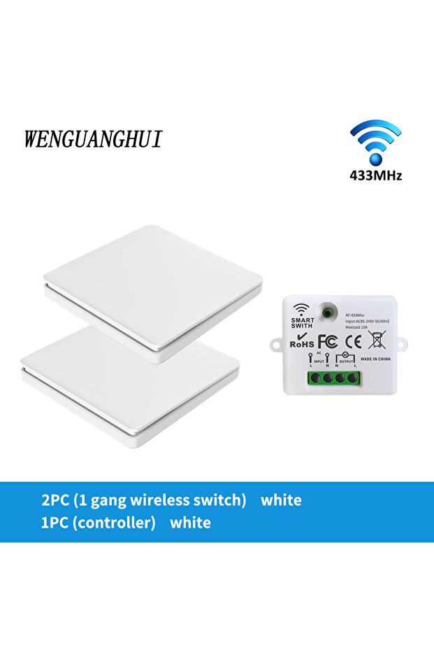 مفتاح لاسلكي ذكي SIXWGH 110-250 فولت، 2 × 1 عصابة، 1 جهاز استقبال، RF433 ميجا هرتز، ذاتي التشغيل، زر ضغط، لوحة حائط