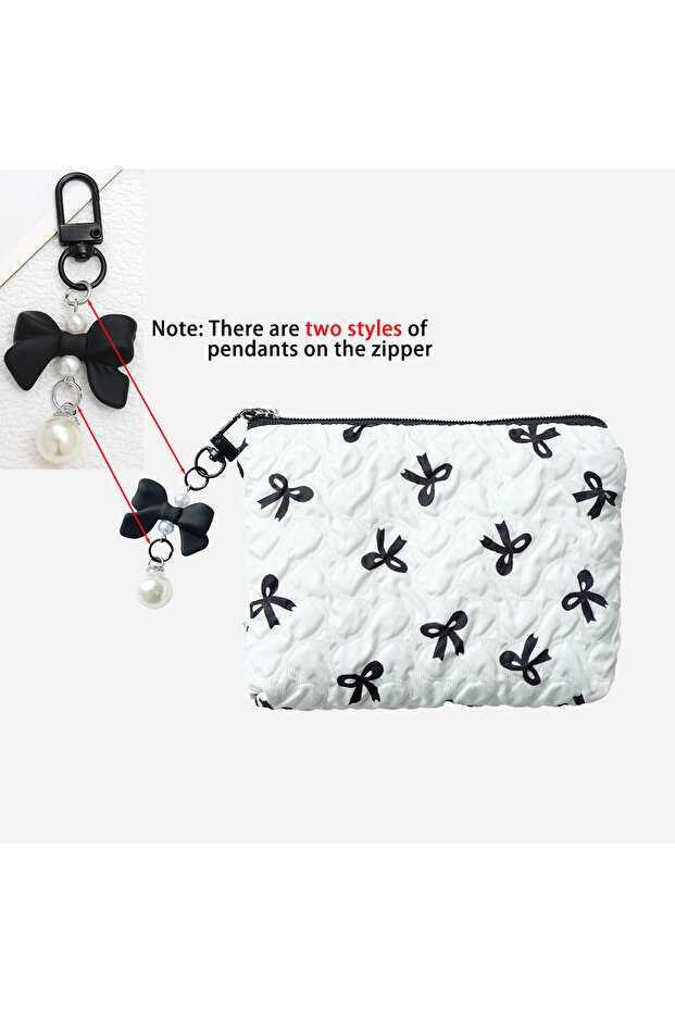 Ivory Cute Makeup Bag with Zipper Large Capacity Cosmetic Bag Embroidery Bow Wash Storage Bag
