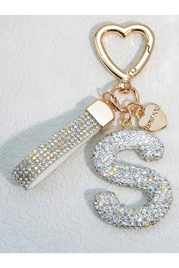 S Shining Diamond Inlay 26 English Initial Letter Key Chain Car High-end Key Ring Lady Bag Delicate.
