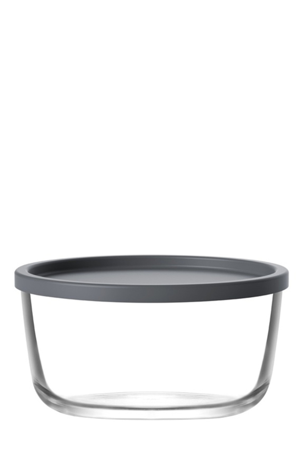 Round Glass Storage Container Single Medium Size 800 ml Round Gray Plastic Lid (Presentation Bowl)