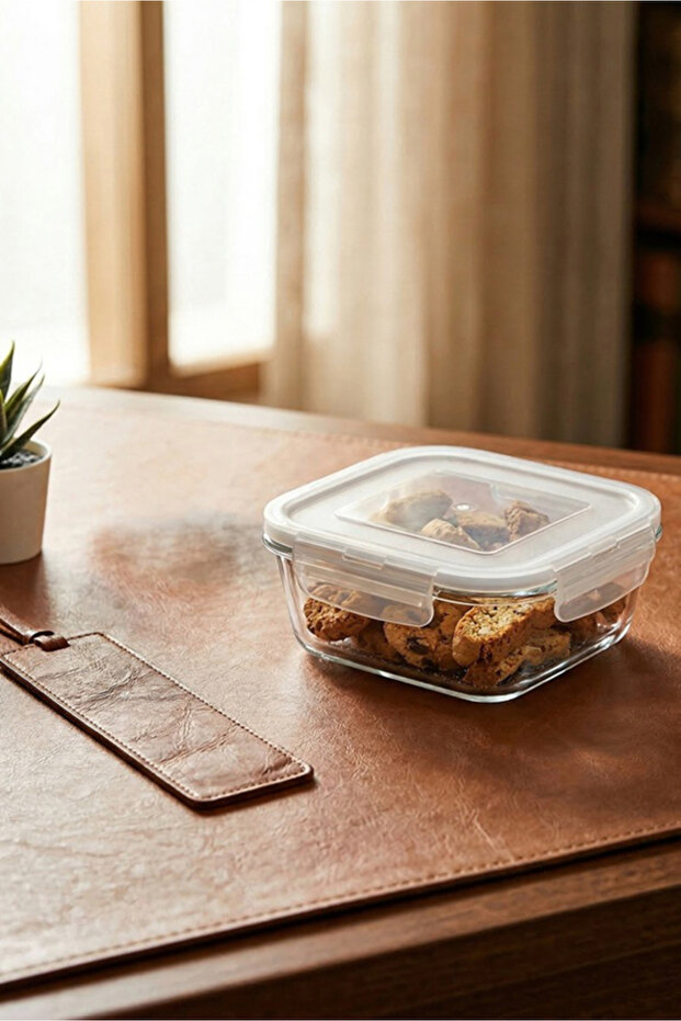 Fresco Glass Storage Container Single Small Size 375 ml Square White Lockable Lid