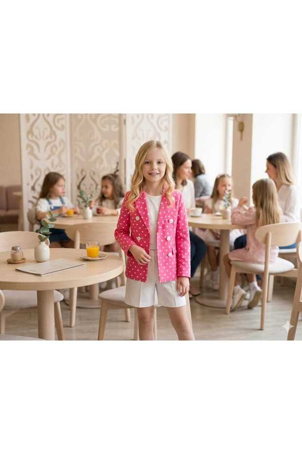 Girl's Polka Dot Patterned Blazer Jacket