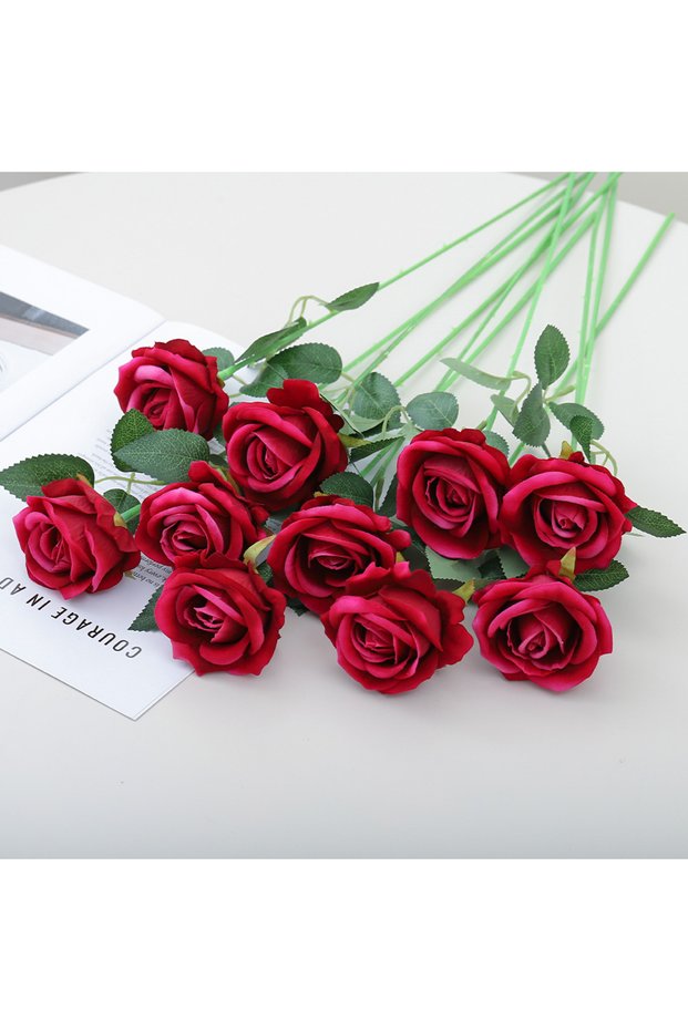 Rose Red 5Pcs Rose Artificial Flowers Bouquet Silk Fake Flower for Home Decor Garden Wedding Decorat