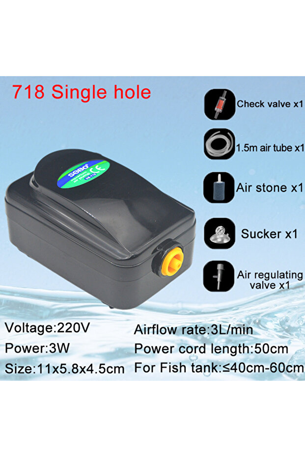 718 Single hole set SOBO Silent Aquarium Oxygen Air Pump Fish Tank Adjustable Air Volume High Power