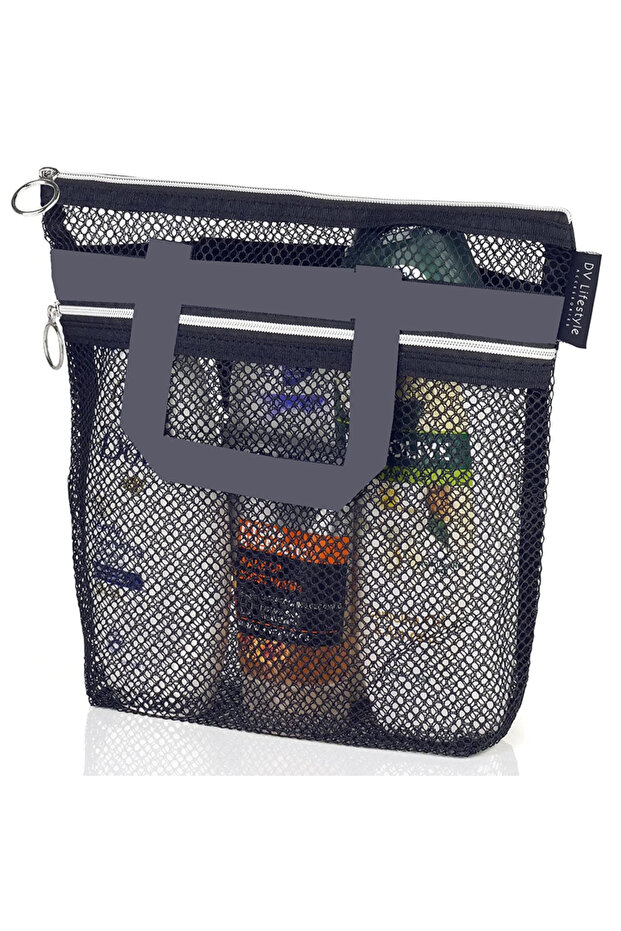 black Portable Shower Handbag, Transparent Mesh Makeup Bag, Storage Bag, Travel Wash Bag, Mesh Beach