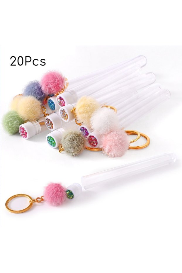 20pcs 50/10/5 Pcs Eyelash Brush Tube With Gold Keychain & Fluffy Fur Pom Ball Lash Extension Makeup