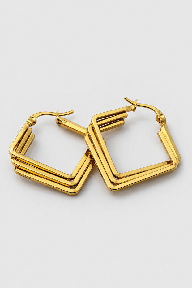 Gold Steel Spiral Square Earrings