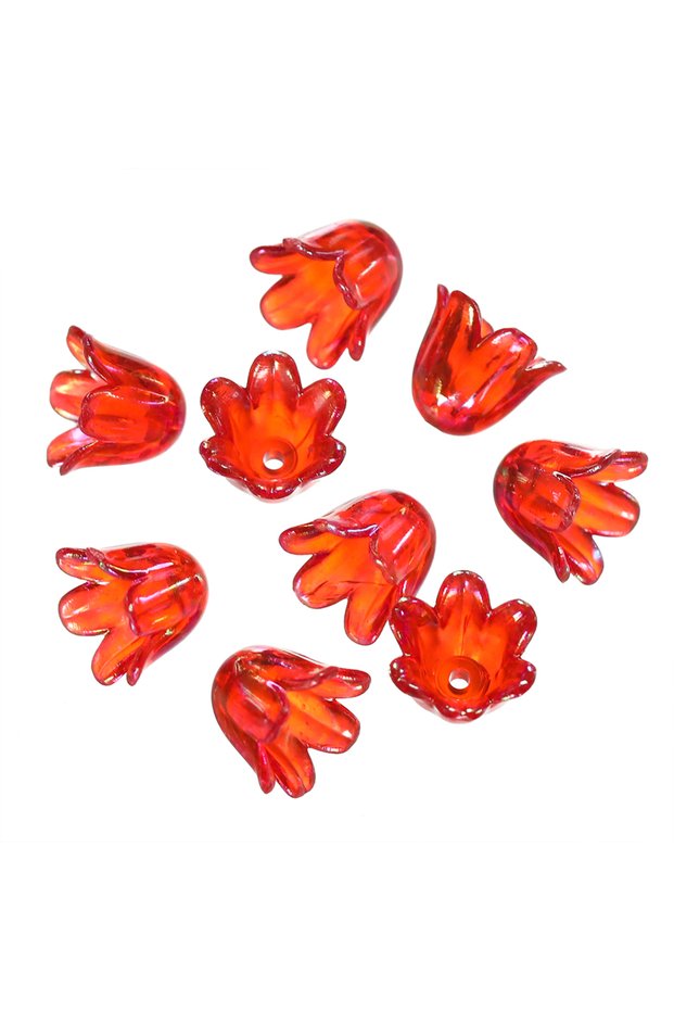 50pcs Red 50 100pcs/lot AB Colorful Lily Flowers Acrylic Bead Caps Bellflower Spacer Beads For DIY B