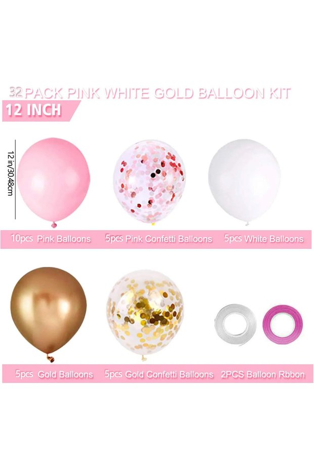 12INCH Pink32pcs Pink Gold Confetti Latex Balloons Kit,12 Inch Balloons Party Supplies for Confessio
