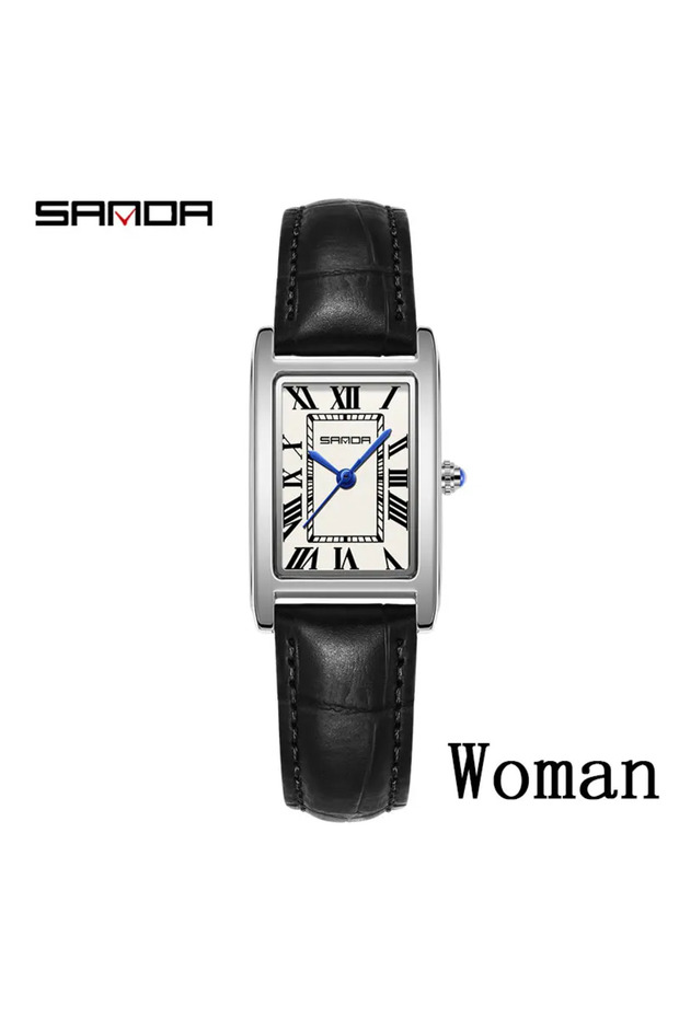 Ms Black white SANDA Luxury Tank Couple Watch Wear Resistant Leather Strap Square Dial Waterproof Sp