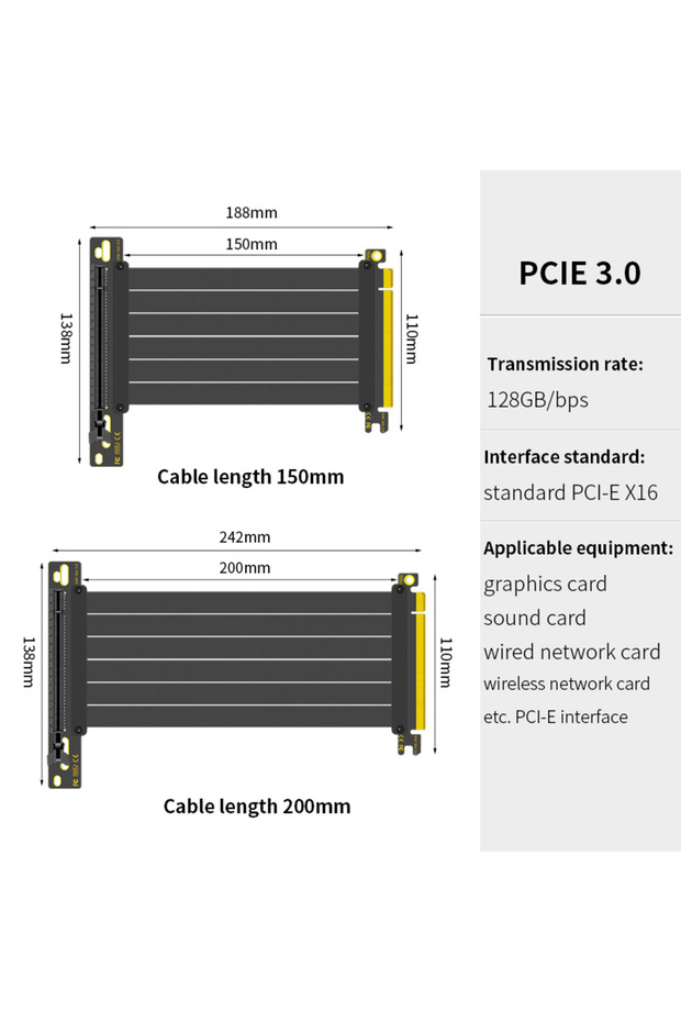 كابل تمديد بطاقة الفيديو Teucer PCI-E Express 4.0 16X Riser المرن المحمي بطول 15 سم PCI-E3.0 أسود