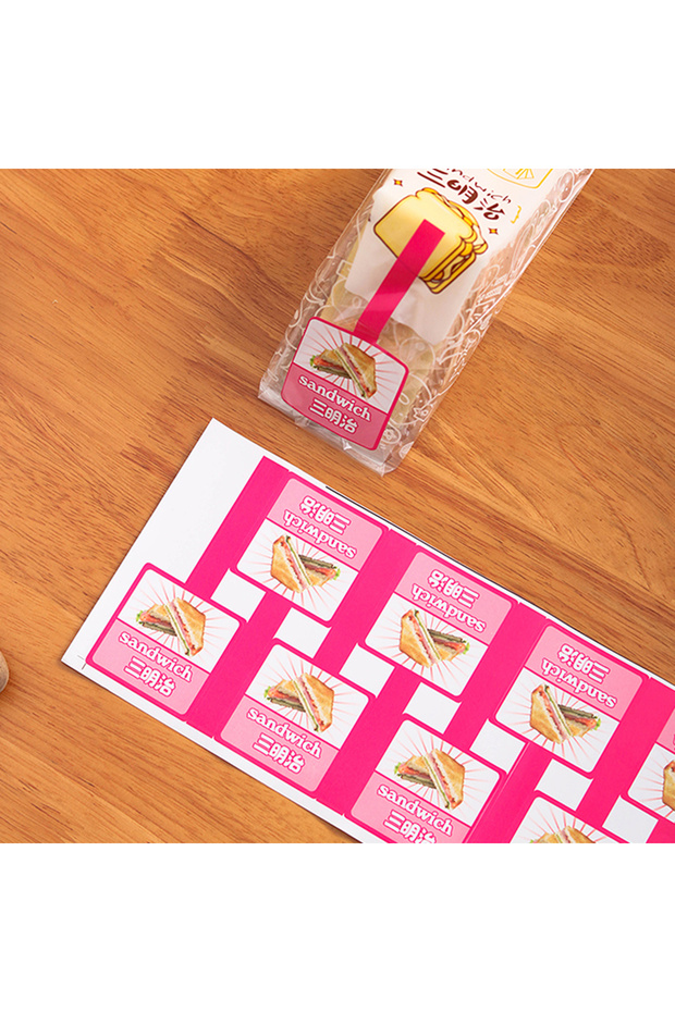 pink sticker 100pcs Sandwich Plastic Packaging Transparent Triangle Bags For Bread Butty Bags Birthd