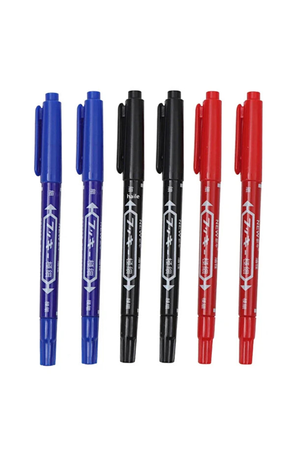 mixed 6 pcs B 6 Pcs Permanent Waterproof Double-ended Marker Pen 0.5mm-1mm Fine Point Nib Marker Pen