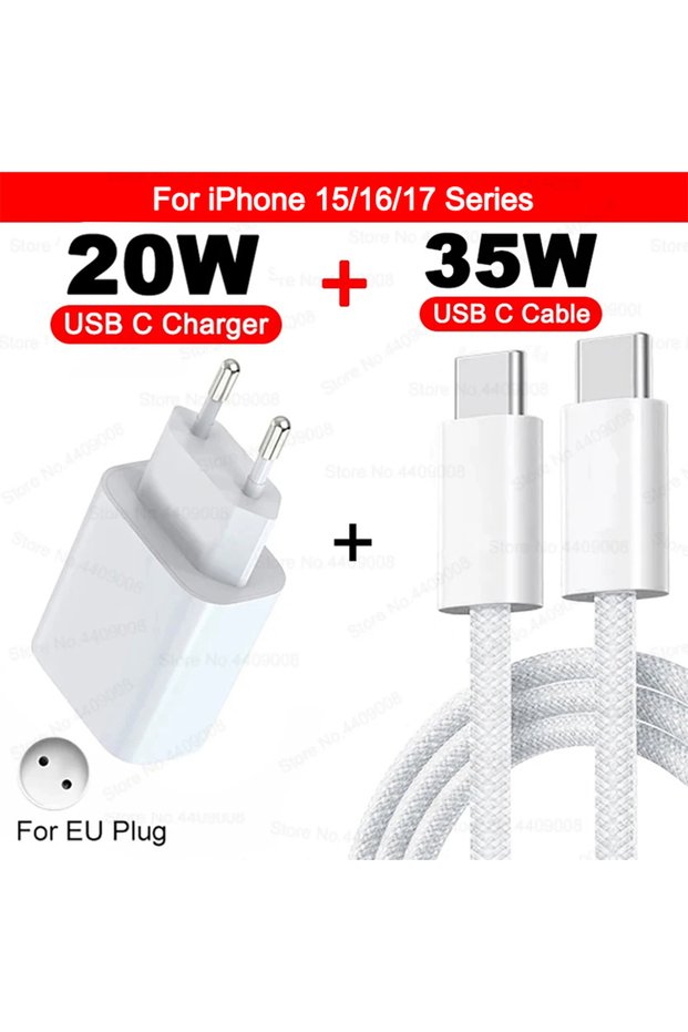 EU 2IN1 TypeC to C PD 20W Type C Charger Fast Charging Adapter For Apple iPhone 17 13 11 12 14 15 16
