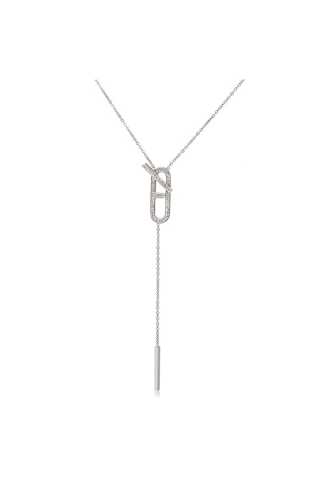 Silver White Long Tassels Pendant Necklace Elegant Shimmering Cubic Zirconia Clavicle Choker for Wom