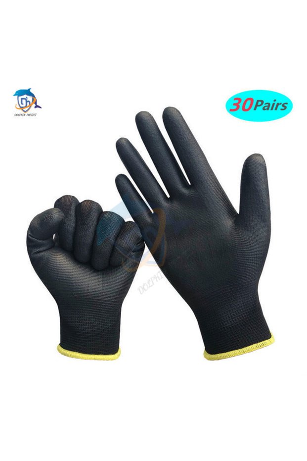 L Black 30 pairs 10-50 Pairs of Nylon PU Gloves Safety Work Gloves Repair Special Gloves Palm Coated