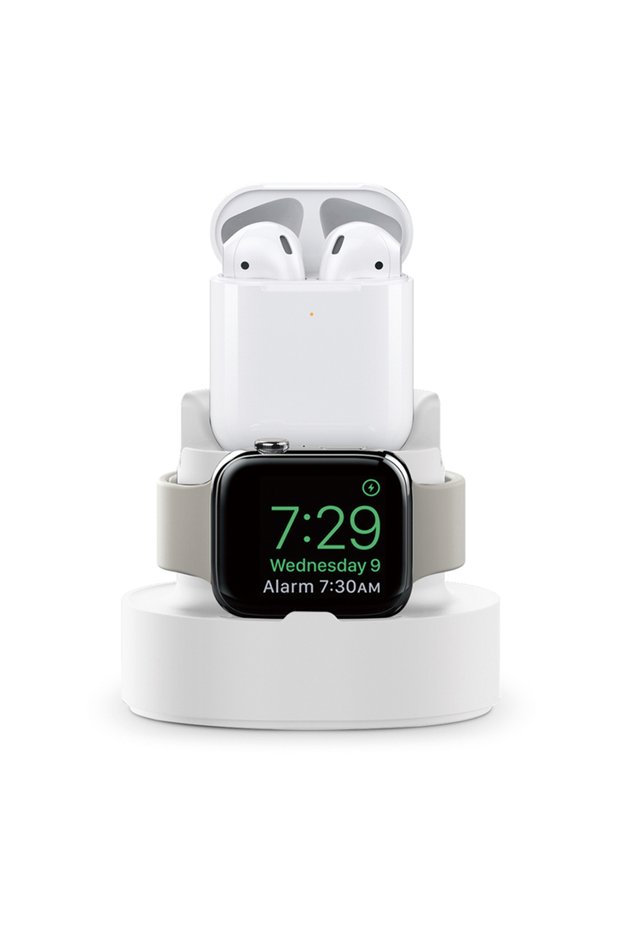 WHITE New Upgraded 2-in-1 Silicone Stand for Apple Watch iphone for Airpods Charging Base for iwatch