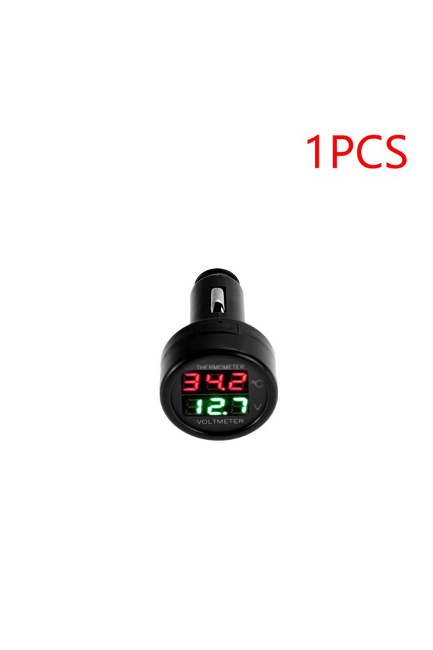Red Green 1PC 2 IN 1 12V 24V Car Voltmeter Thermometer Cigarette Lighter Car Battery Monitor LED Dig