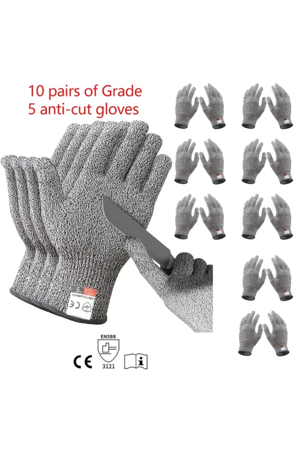 10pair L Level 5 HPPE Anti-Cut Gloves Kitchen Gardening Anti-Cut Knitted Gloves Anti-Thorn Wear-Resi