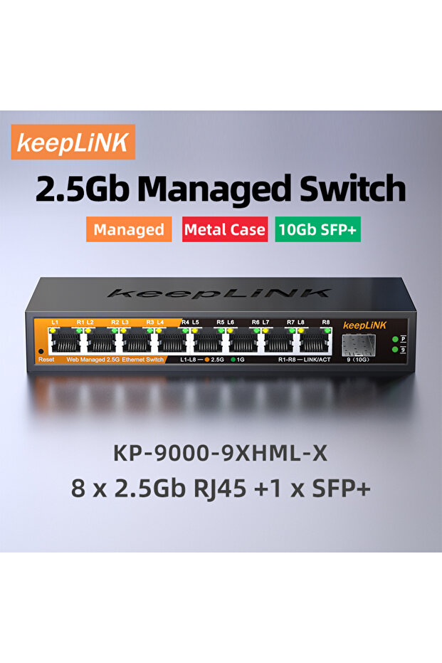 Switch with EU Plug KeepLiNK 2.5Gb Managed Switch with 8-port 2.5Gb Ethernet 1-port 10G SFP+