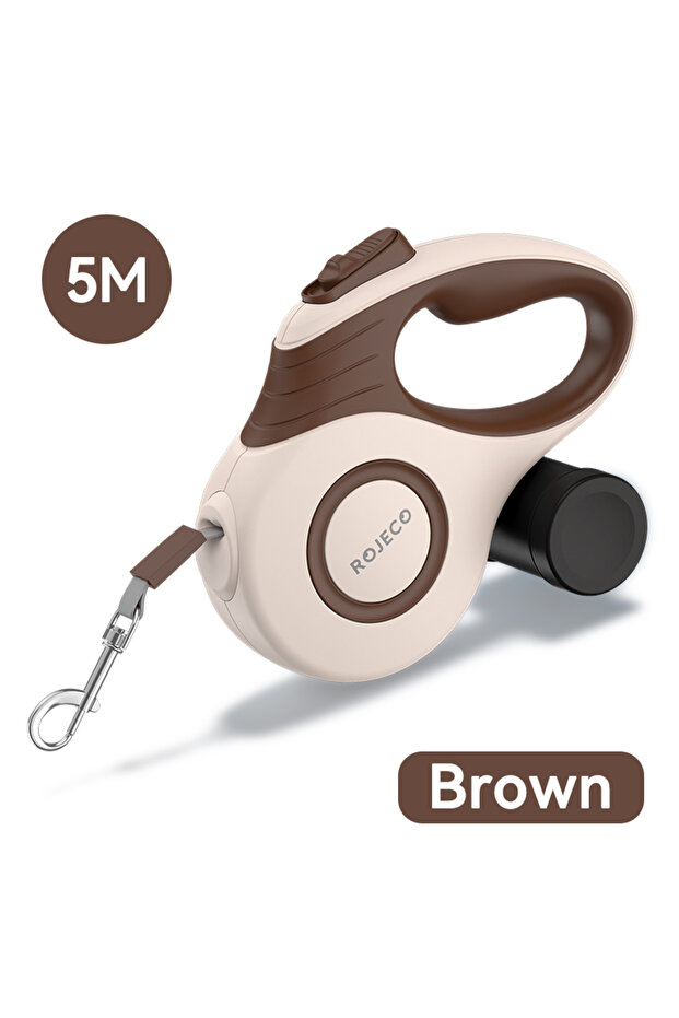 5M Brown New ROJECO Automatic Retractable Dog Leash 3M/5M Extendable Rope For Outdoor Travel Walking