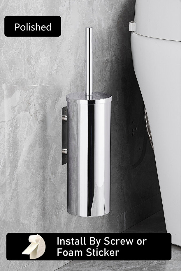 Polished Toilet Brush High Quality Wall Mounted 304 Stainless Steel Cleaning Tools No Drill Bathroom