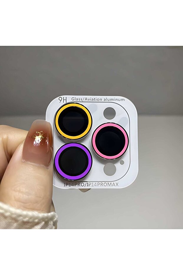 Tempered glass 14pro 14proMax(3pcs yellow pink purple Luminous Ceramic Camera Protector Film For iPh