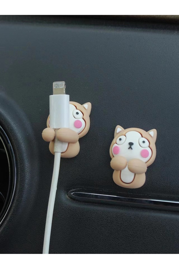 Grey Creative cartoon mobile phone data cable organizer Charging cable organizer Headphone cable fix