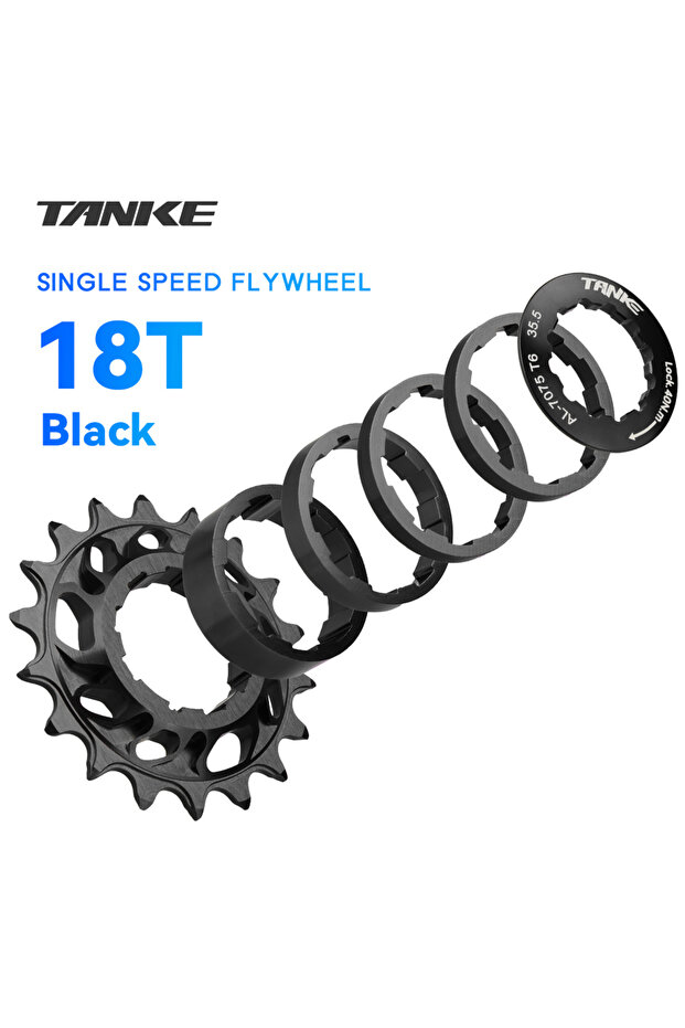 18T black TANKE-Single Speed Flywheel Conversion Kit,18T,HG Cassette Cog,MTB Road Bike Sprocket for