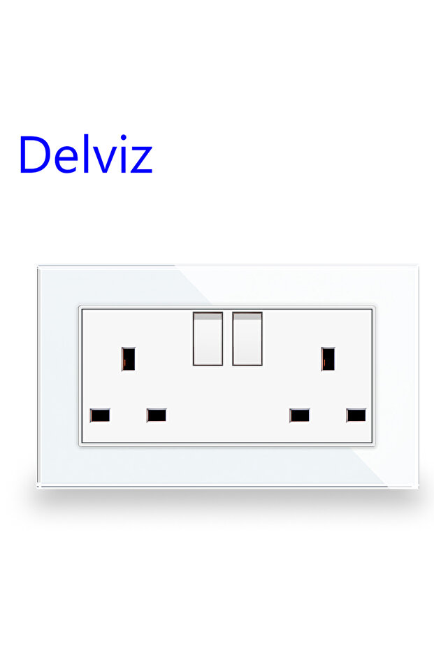 110-250V White Delviz Wall 13A Double Socket, No Logo Tempered glass crystal Panel,Switch control Po