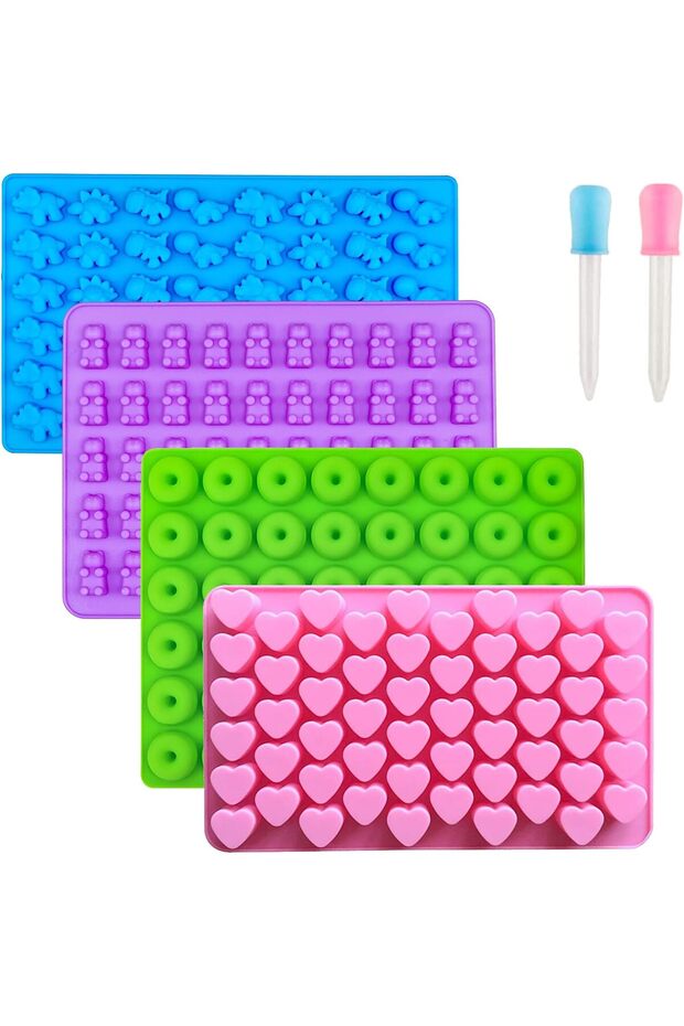 Color 6-piece set 4Pcs Candy Silicone Moulds with 2 Dropper Set Candy Gummy Molds Jelly Trays Mold S