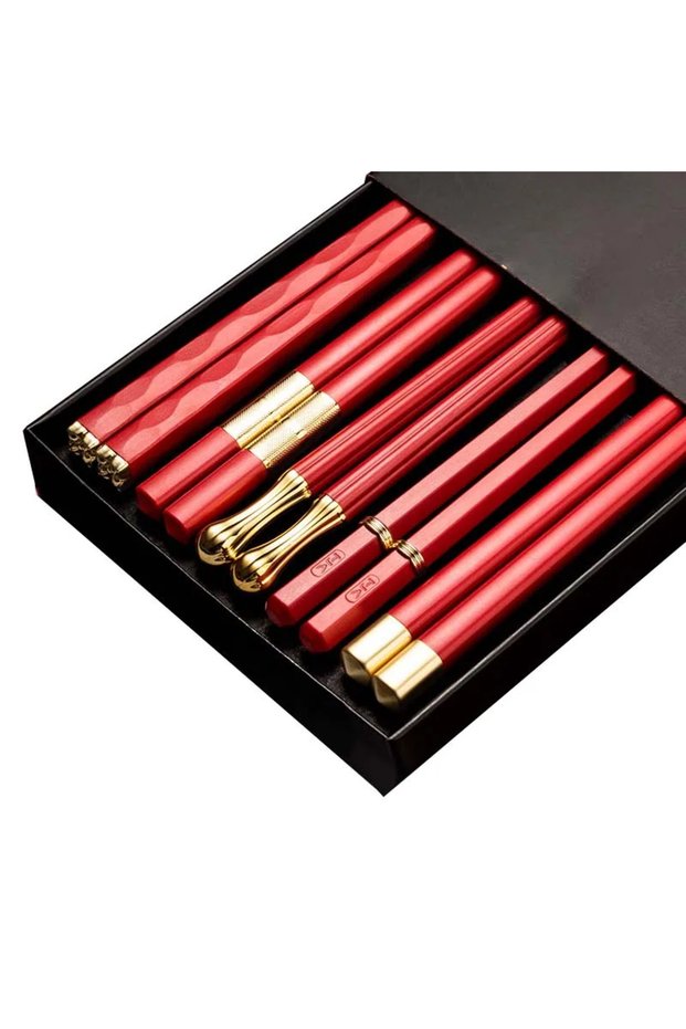 5 Pairs Red Mix 5Pairs High Quality Japanese Non-Slip Chopsticks Korean Home Hotel Restaurant Portab