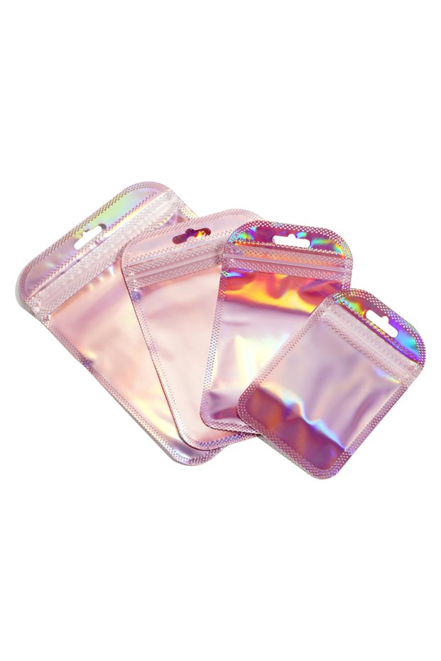 7 x 12cm Pink Color 50pcs/Lot Iridescent Ziplock Bags Transparent Laser Thicken Plastic Seal Bags fo