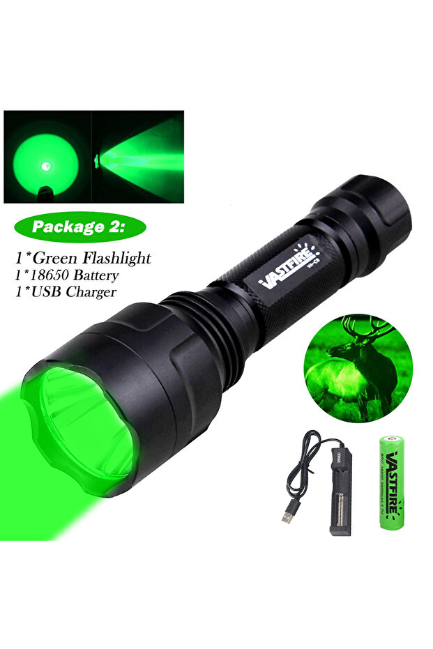 option 1 LED Tactical Hunting Flashlight Green/Red/White Torch USB Rechargeable 350LM 600-800 Yards