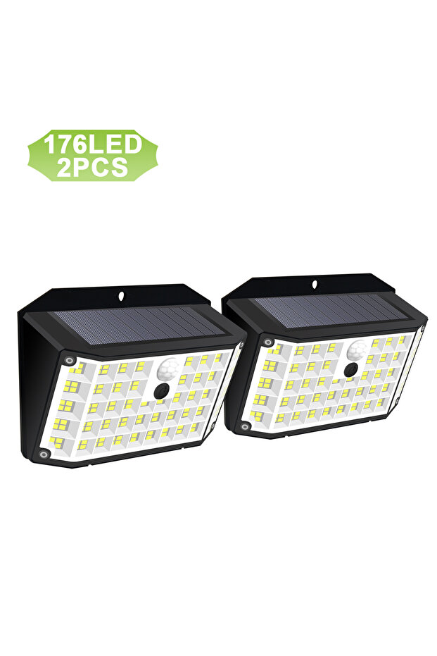 2 قطعة مصابيح خارجية تعمل بالطاقة الشمسية 176 LED تعمل بالطاقة الشمسية مع مستشعر حركة ومصابيح كاشفة IP65 مقاومة للماء 3 أوضاع Wa