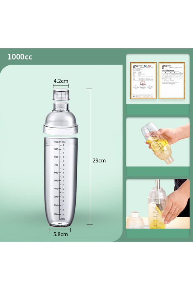 1000ml PC resin Cocktail Shaker Martini Hand Shaker Cup with Scales 350ml/500ml/700ml/1000ml Milk Te