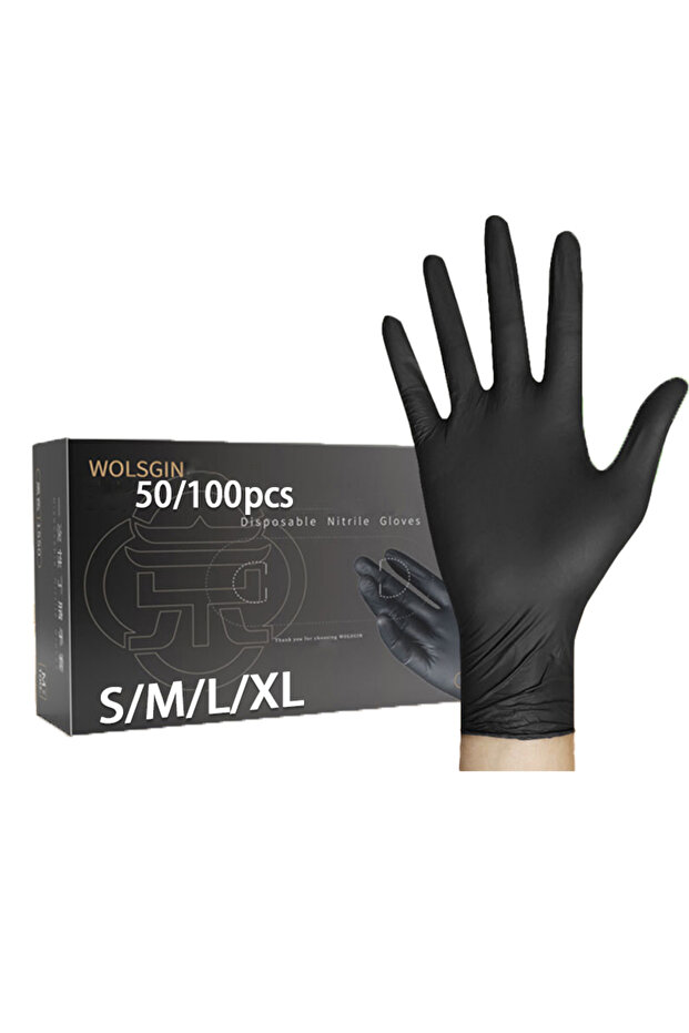100pcs-box M 50/100pcs Disposable Black Nitrile Gloves, Kitchen, Tattoo, Hair Dye Gloves, Food Proce