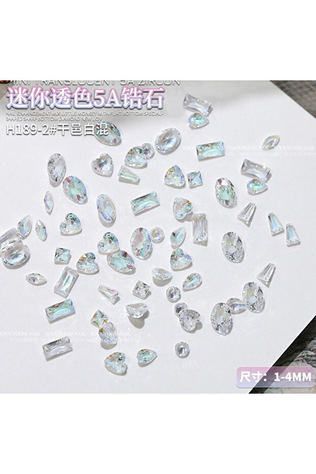 White 50Pcs/Bag 5A Mini Zircon Nail Art Charms Sparkle Mix Shapes Flat Bottom Diamond Nail Rhineston