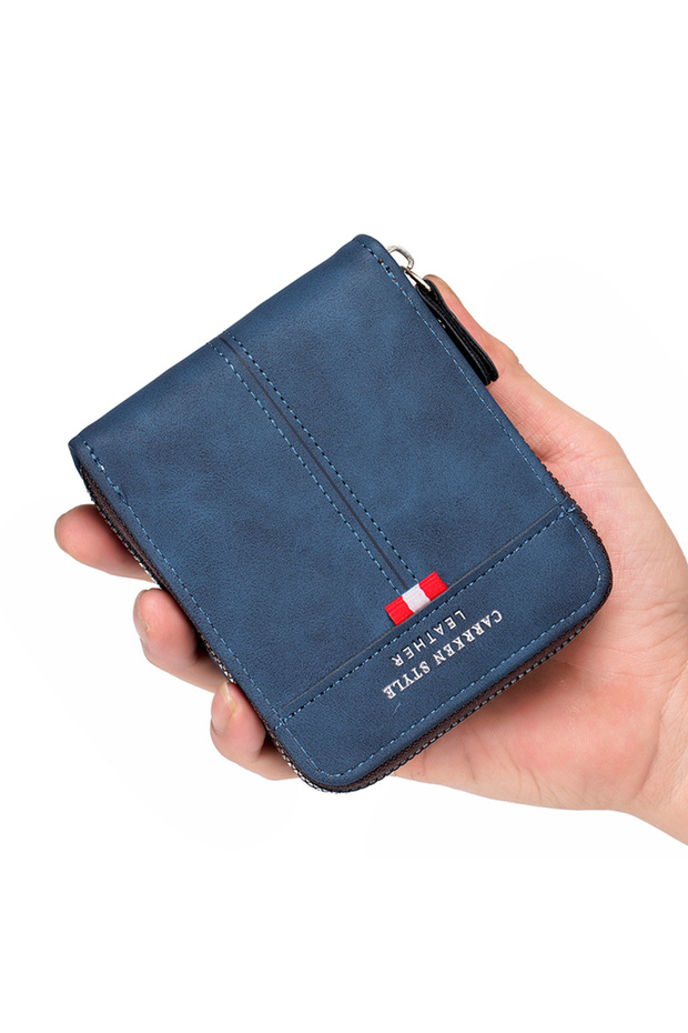 blue New Men's Wallet Short, Large Capacity, Fashionable Retro, Three Fold Bag, Personalized Zipper,