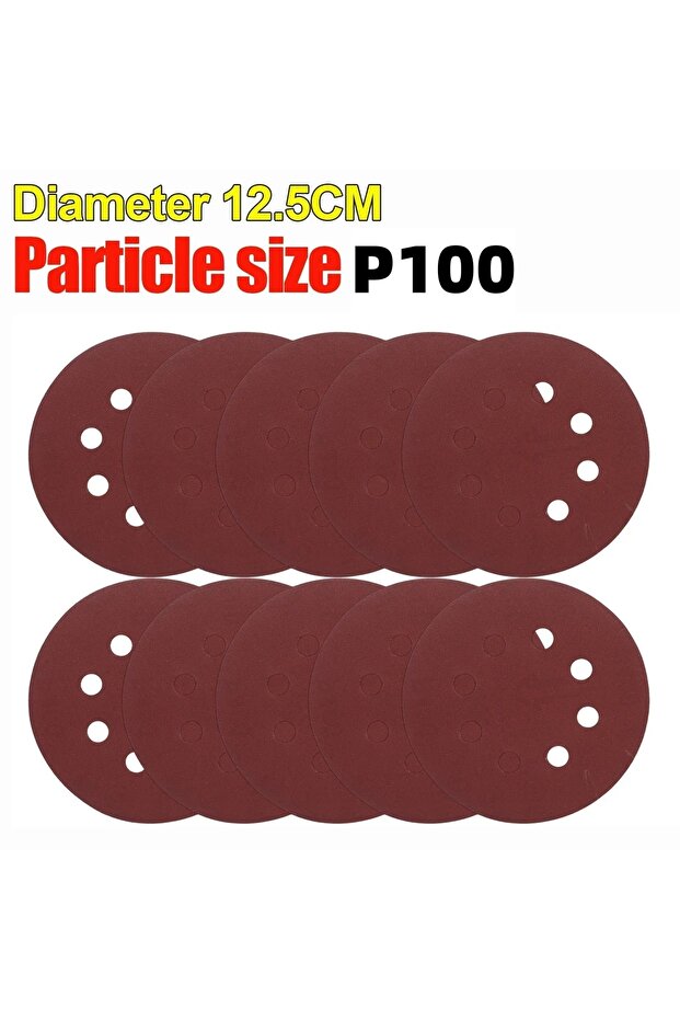 10pcs 100 Grit Universal 8 Hole Sanding Discs 125mm Sandpaper for Metal Wood Glass Sander Polishing