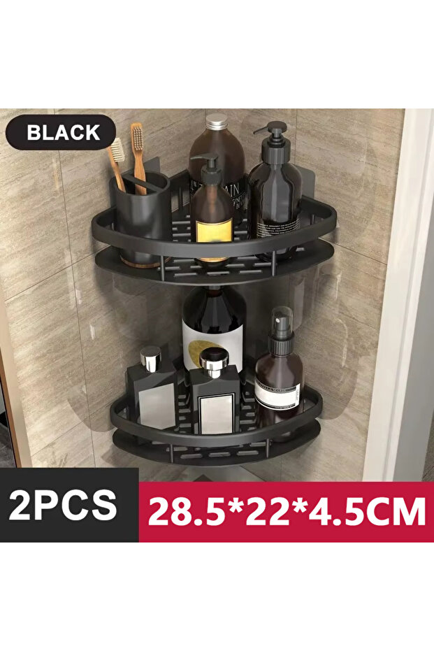 StyleA-Black-2PCS Bathroom Shelf Kitchen Storage Organizer Aluminum Alloy Shampoo Rack Shower Shelf