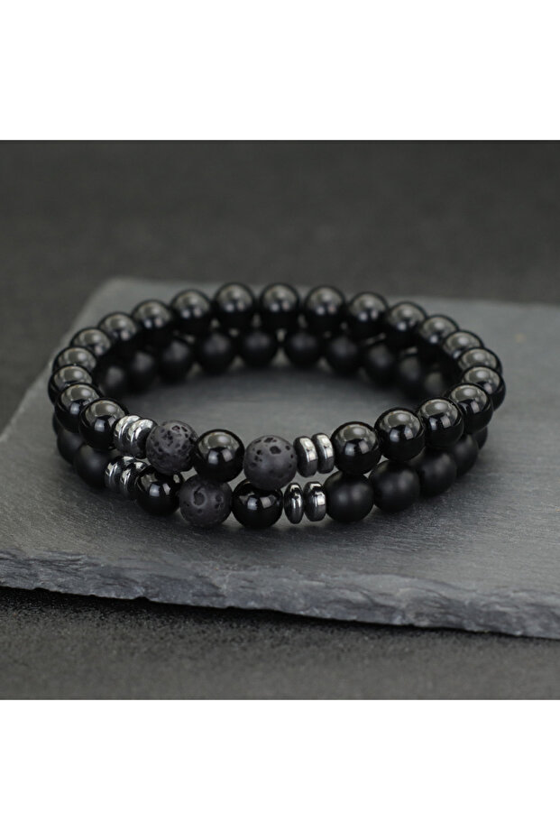 20cm obsidian stone 10 Styles 2Pcs Men Bracelet Set 8mm Tiger Eyes Malachite Obsidian Hematite Stone