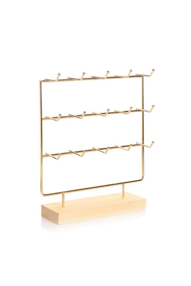 Golden 1pc Fashion 3 Tier 15 Hooks Earrings Display Stand Necklace Bracelet Pendant Earring Jewelry