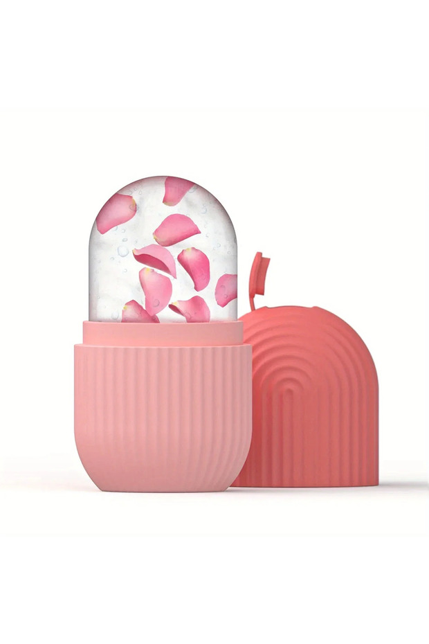 DUTRIEUX Striated Pink Ice Roller For Face & Eye Face Massage Silicone Ice Mold For Face Beauty Puff