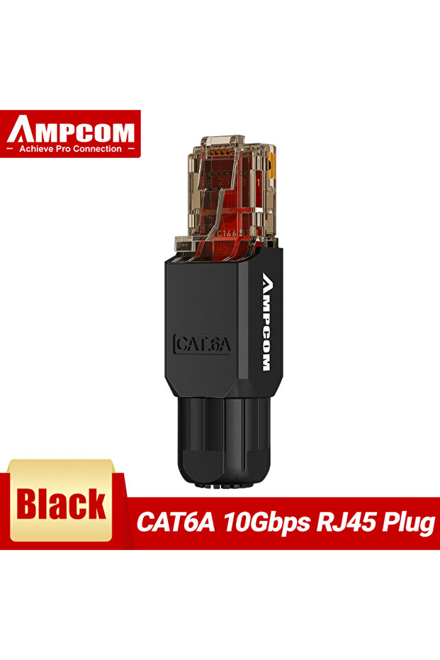أداة توصيل AMPCOM RJ45 CAT6A Black مجانية، أداة توصيل UTP CAT6 10Gbps، أداة توصيل معيارية ميدانية مجانية من Ether