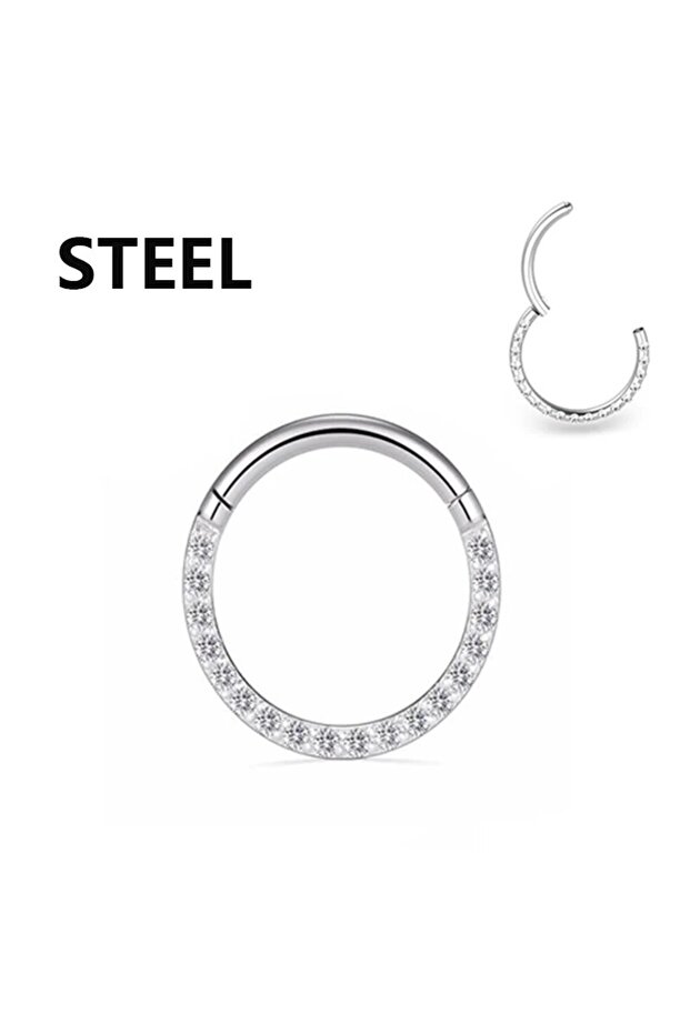 Steel CC008 10mm Stainless Stee Hinged Segment Hoop CZ Stone Nose Ring Nipple Ear Cartilage Tragus H