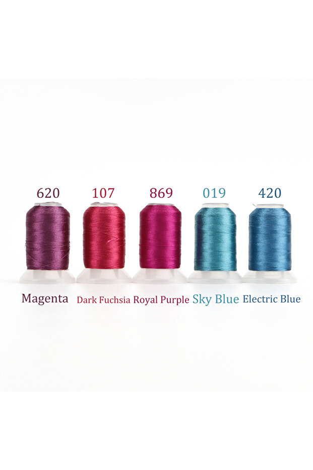5 Fuchsia and Blues 4/5 Brother Colors Set Premium Polyester Embroidery Thread 500 Meters Each Spool