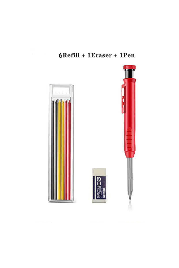 Pen-Mix refill C Solid Carpenter Pencil Set With 6 Refill Leads Built-in Sharpener Marking Tool Wood